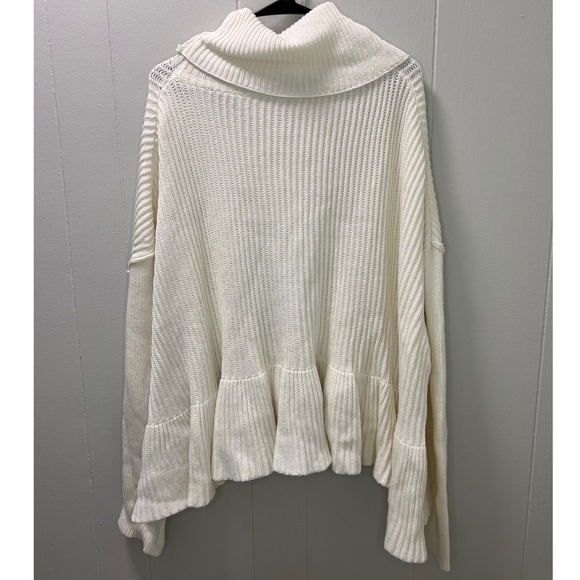 Free People Women's Medium Ivory Knit Peplum Hem Cowl Neck Pullover Sweater - Picture 5 of 6